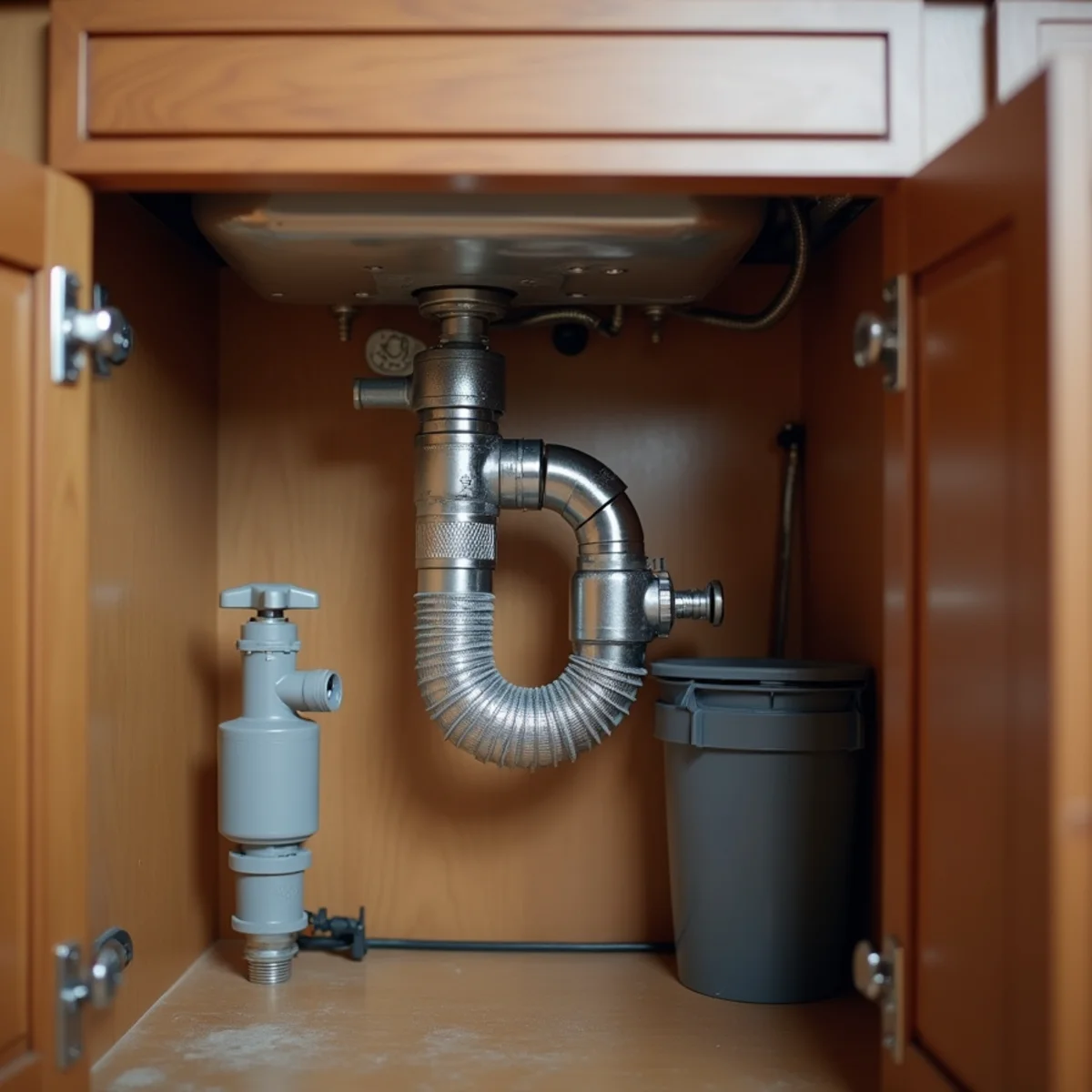 Plumber connecting a dishwasher drain line with a high loop under a Lake in the Hills kitchen sink