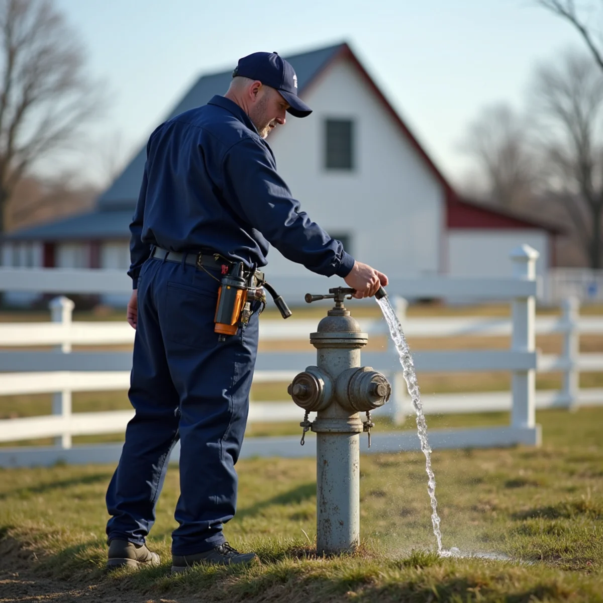 Plumber servicing a well and treatment system at a Barrington Hills, Illinois estate