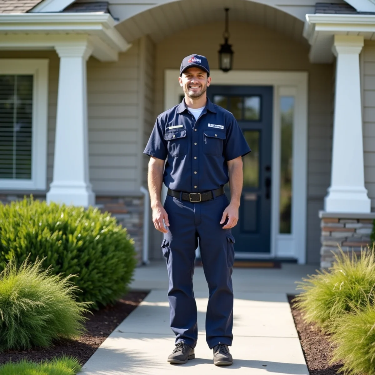 Plumber servicing a newer single-family home in Huntley, Illinois
