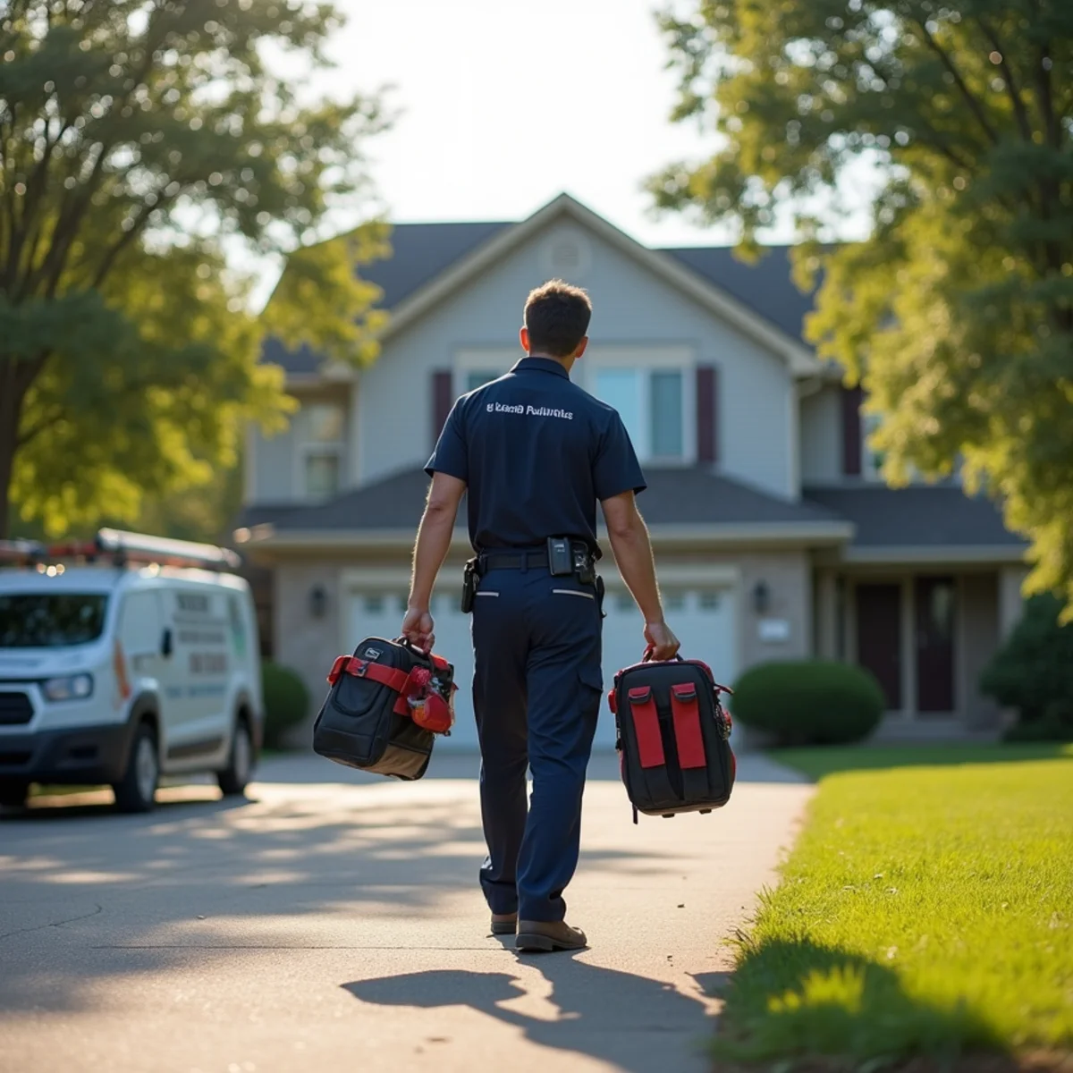 Licensed plumber working at a single-family home in Lake in the Hills, Illinois
