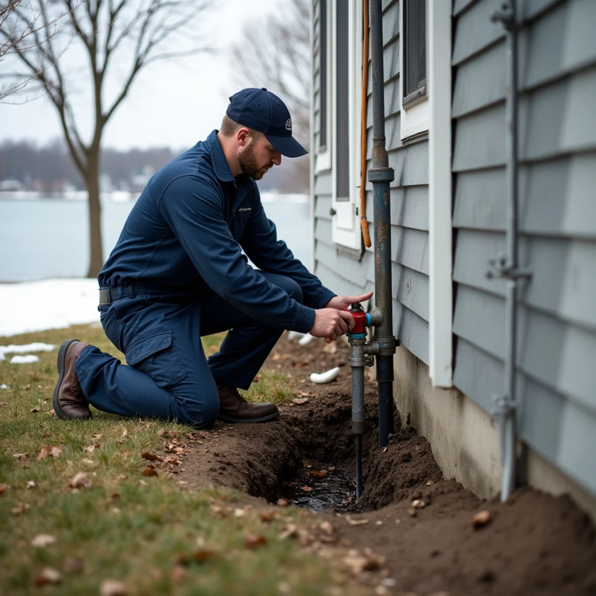 Plumber servicing a home near Bangs Lake in Wauconda, Illinois