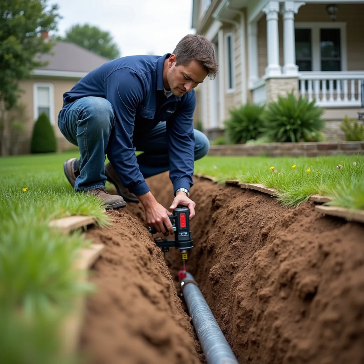 Sewer Line Repair & Replacement being carried out at a home in Woodstock, IL