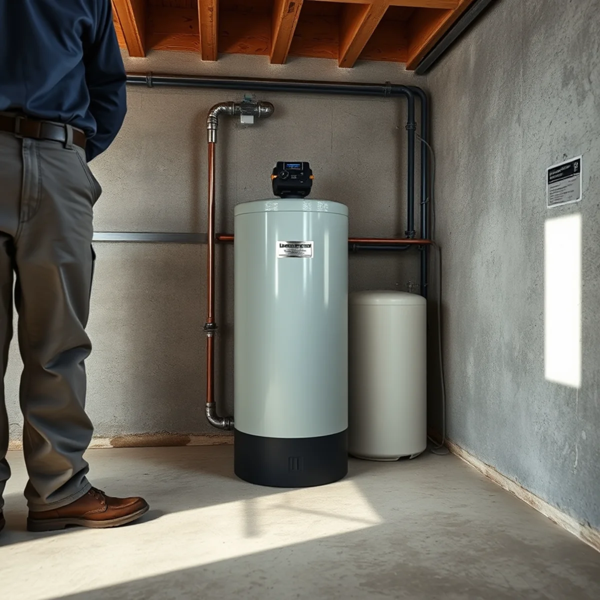 Undersized builder-grade water softener with a nearly empty brine tank