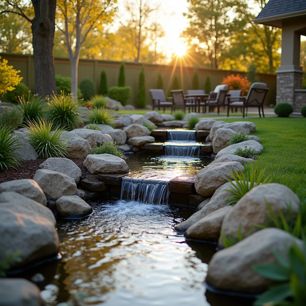 Completed backyard waterfall and pond project by Artisan Water Group in Lake in the Hills