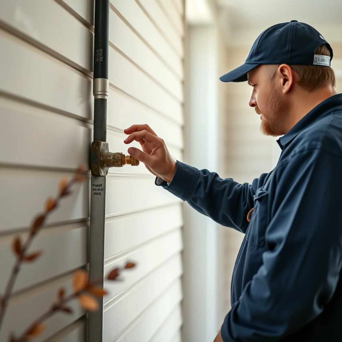 Homeowner turning an outdoor spigot back on after winter
