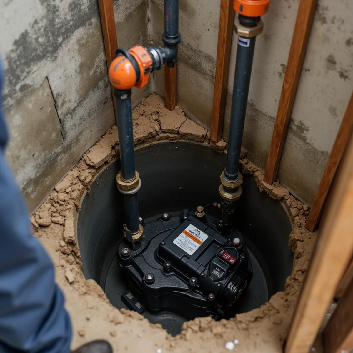 Primary and battery backup sump pump installed in a Lake in the Hills basement pit