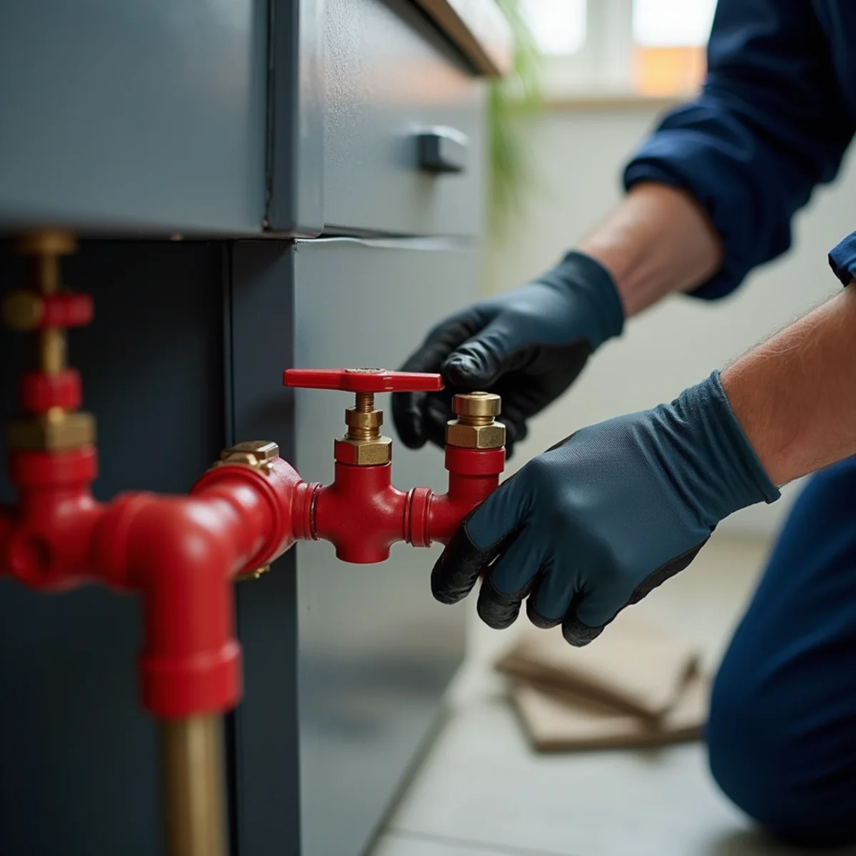 Plumber fitting isolation valves on a tankless water heater in Lake in the Hills