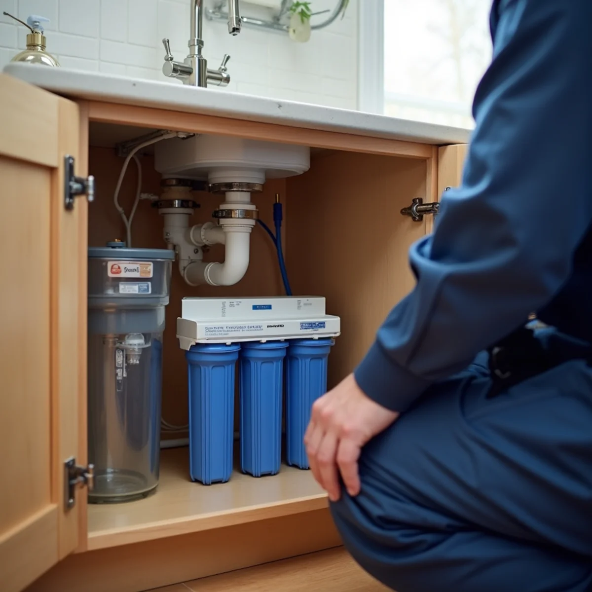 Under-sink reverse osmosis drinking water system installed in a Lake in the Hills kitchen